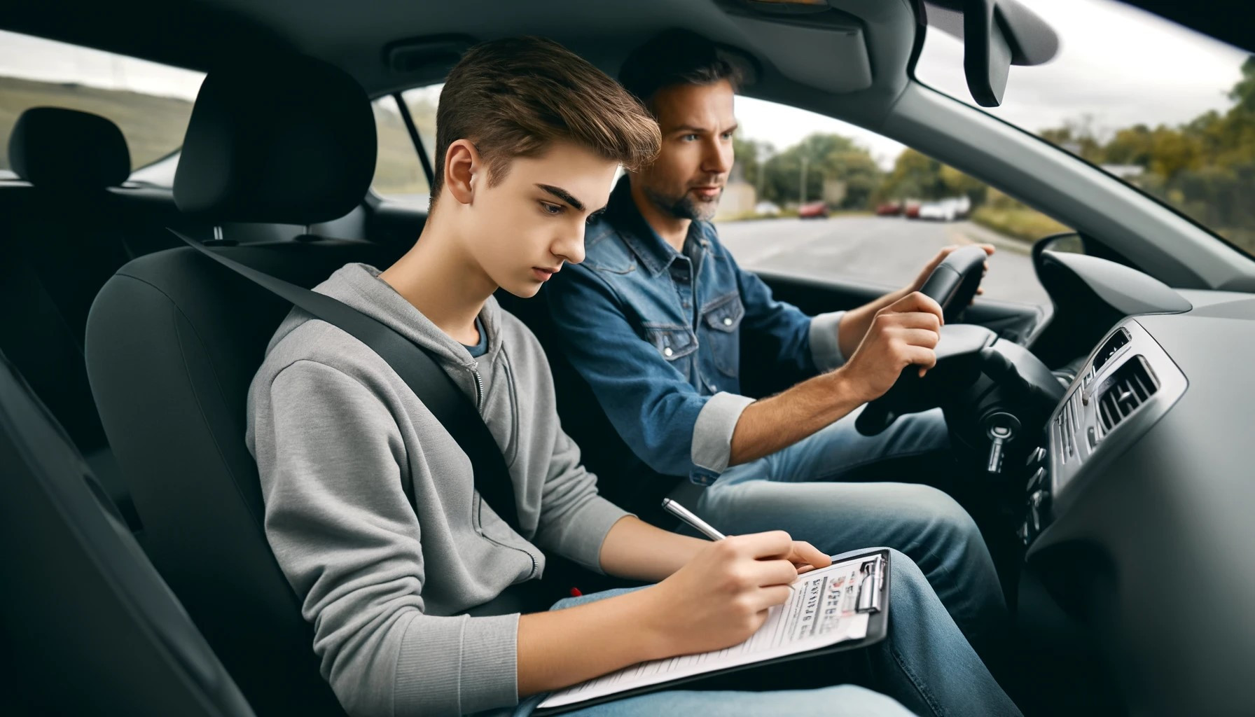 Teen driver learning safe driving techniques in a driver's education course.